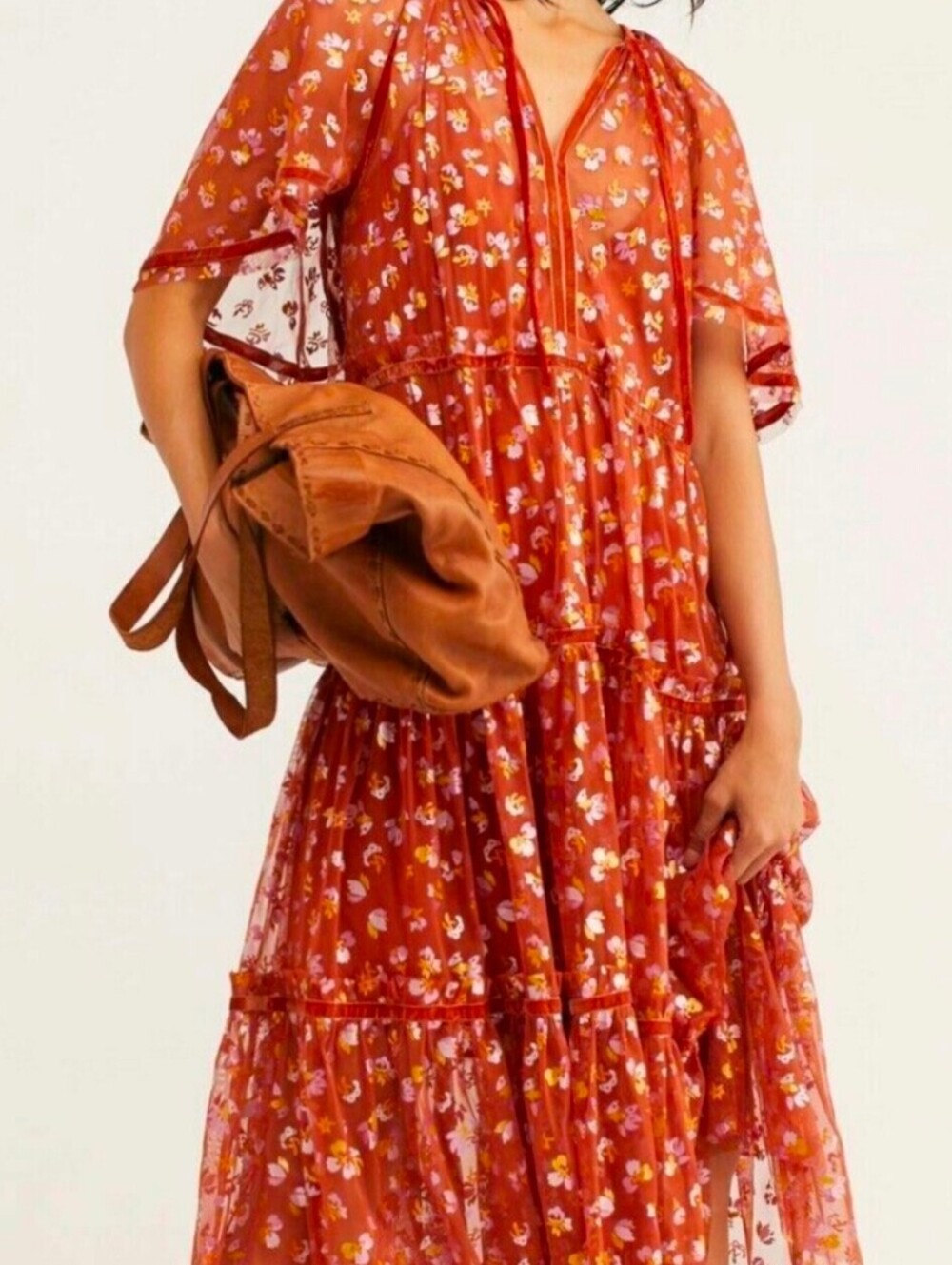Free People Floral Tiered Maxi Dress Rust